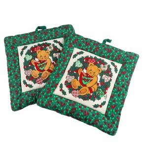 VTG 90s Holiday Christmas Pot Holders JOY Bear Kitchen Decor Cottagecore 93 CSC
